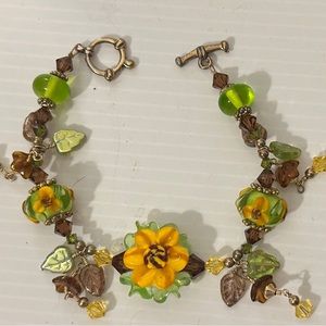 Handmade glass bead yellow flower bracelet - PRICE REDUCED!!